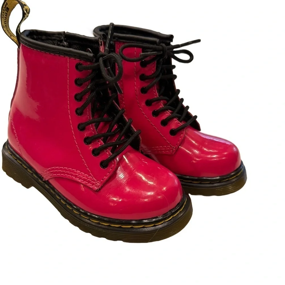 Dr. Martens Hot Pink Girls 1460 T Pink Lace Up Boots Size 8 Side Zipper